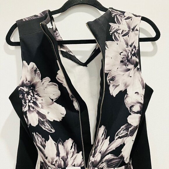 H&M Floral Sleeveless Pleated V Neck Midi Sheath Dress | office Business Casual - Picture 9 of 10